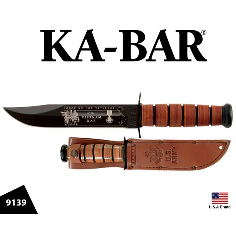 美國Ka-Bar刀具限量US Army 越戰陸軍紀念版1095鋼壓接牛皮柄附真皮皮鞘 KA9139