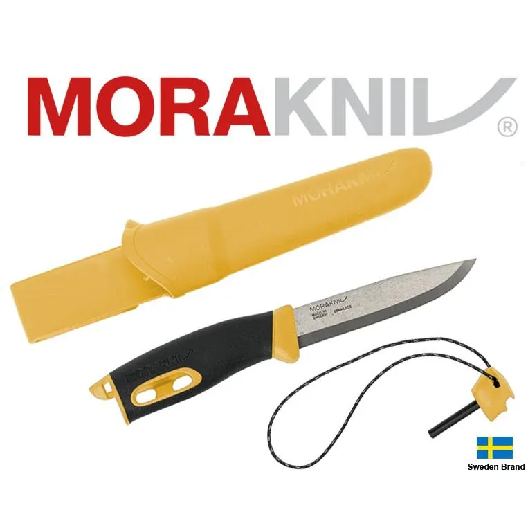Morakniv瑞典莫拉刀Companion Spark不鏽鋼10.4cm刃長附鞘打火棒傘繩(黃)【Mor13573】