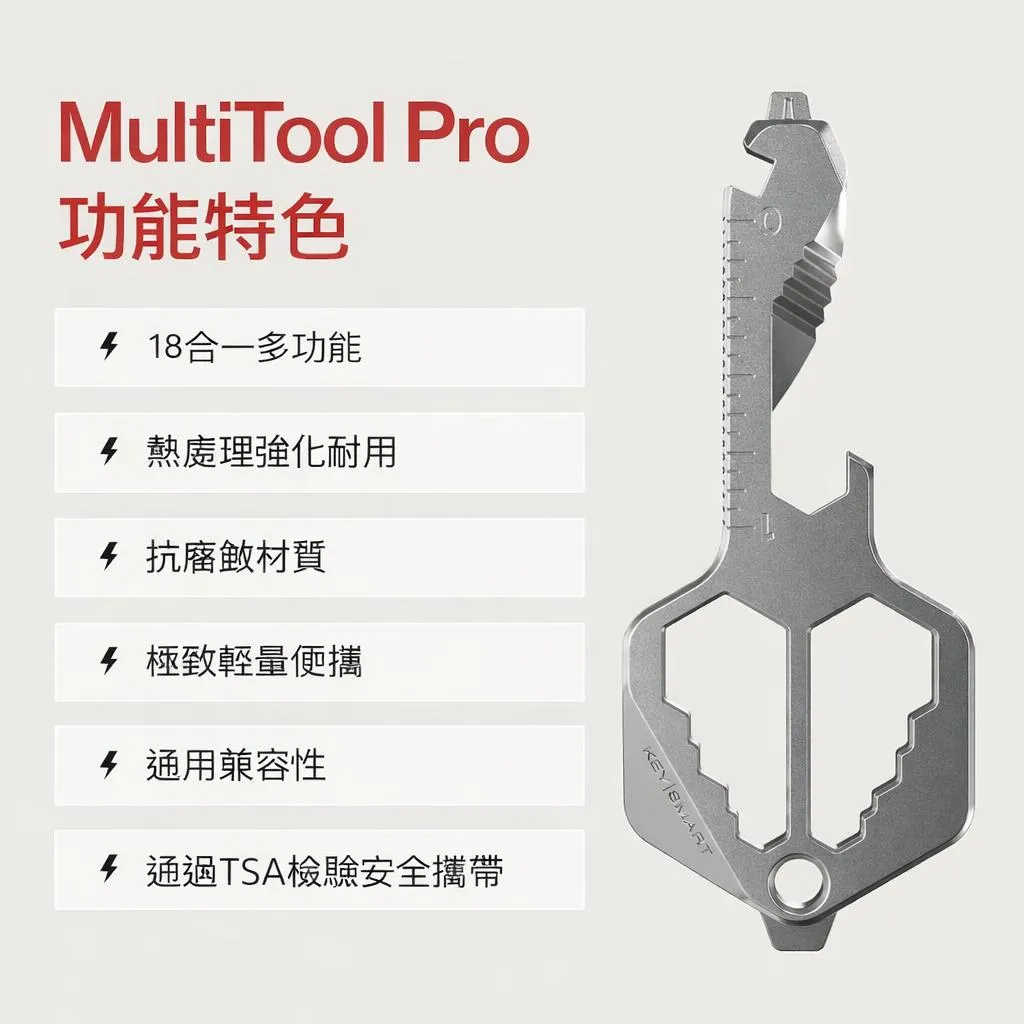 美國KeySmart MultiTool Pro18合1多功能鑰匙造型工具片420不鏽鋼鑰匙圈配件KS826-SS