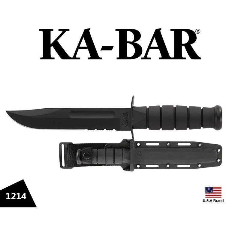 美國Ka-Bar直刀1214半齒刃4.2mm厚刃1095高碳鋼附Kydex刀鞘【KA1214】