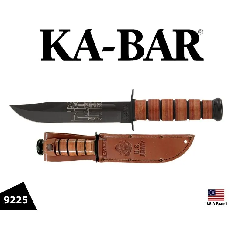 美國Ka-Bar直刀125周年US Army紀念版9225平刃4.2mm厚刃1095高碳鋼附皮質刀鞘【KA9225】