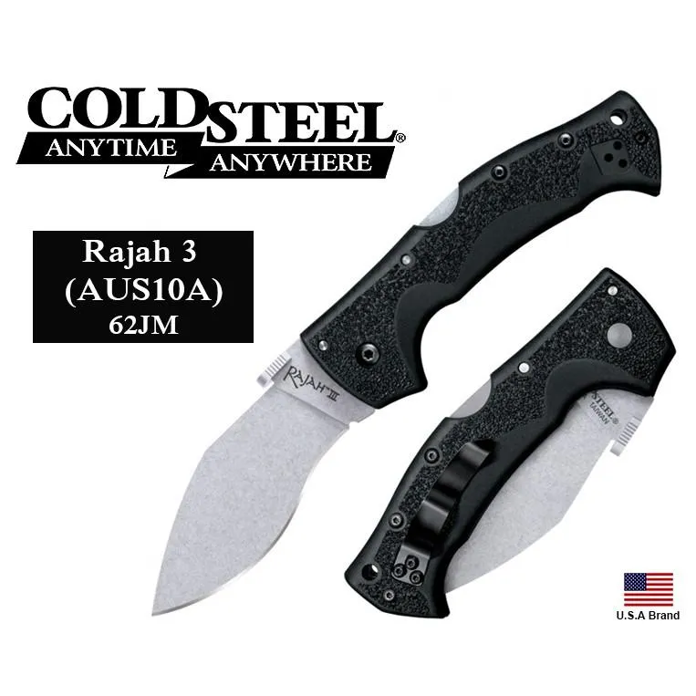 美國Cold Steel冷鋼Rajah 3折刀日本AUS-10A不銹鋼石洗面黑色Grive柄【CS62JM】