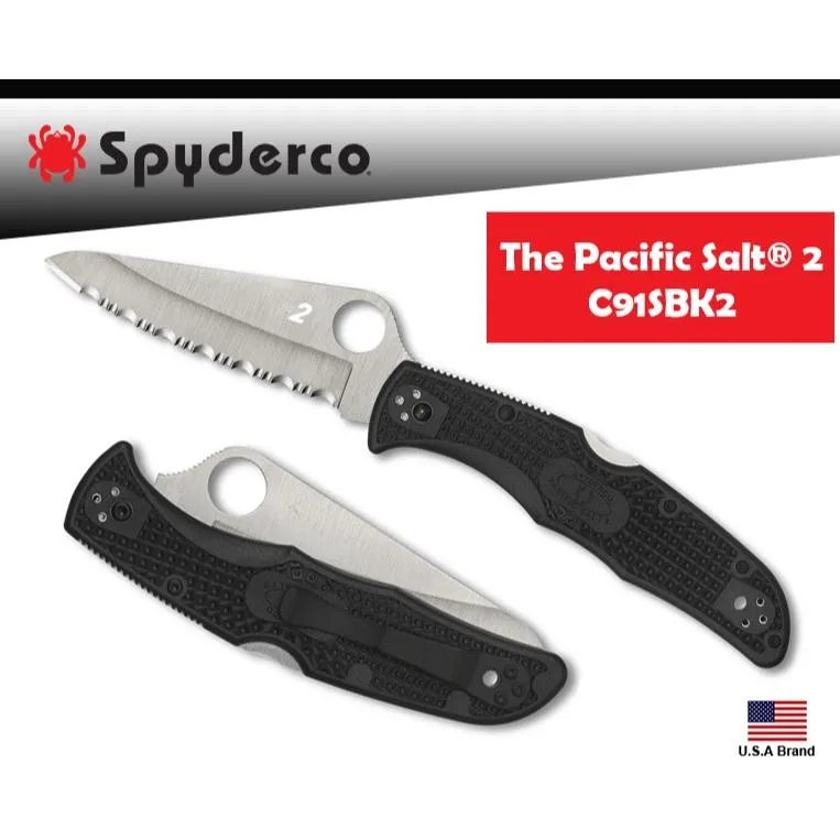 Spyderco美國蜘蛛刀具PACIFIC SALT 2全齒刃FRN柄H-2鋼附背夾C91SBK2