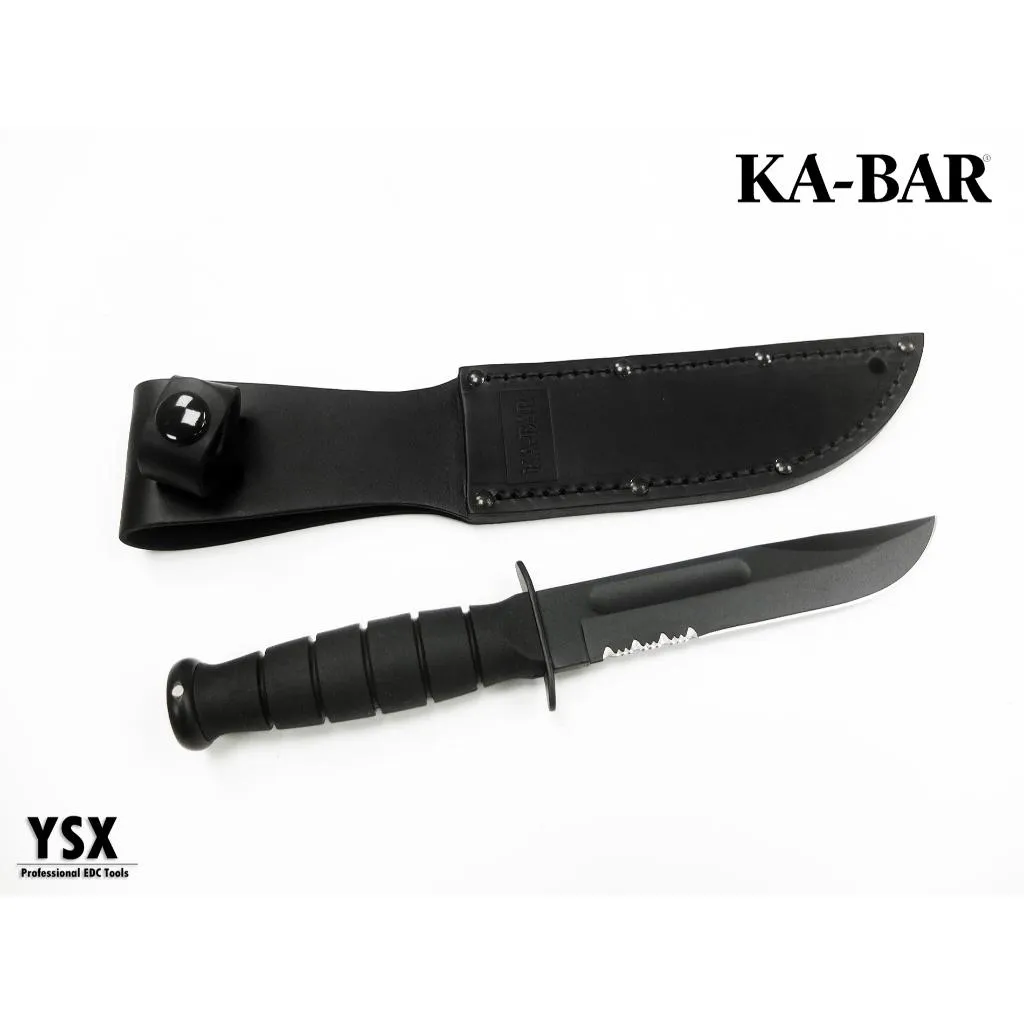 美國Ka-Bar直刀1257 Short短半齒刃4mm刃厚1095高碳鋼附皮質刀鞘【KA1257】