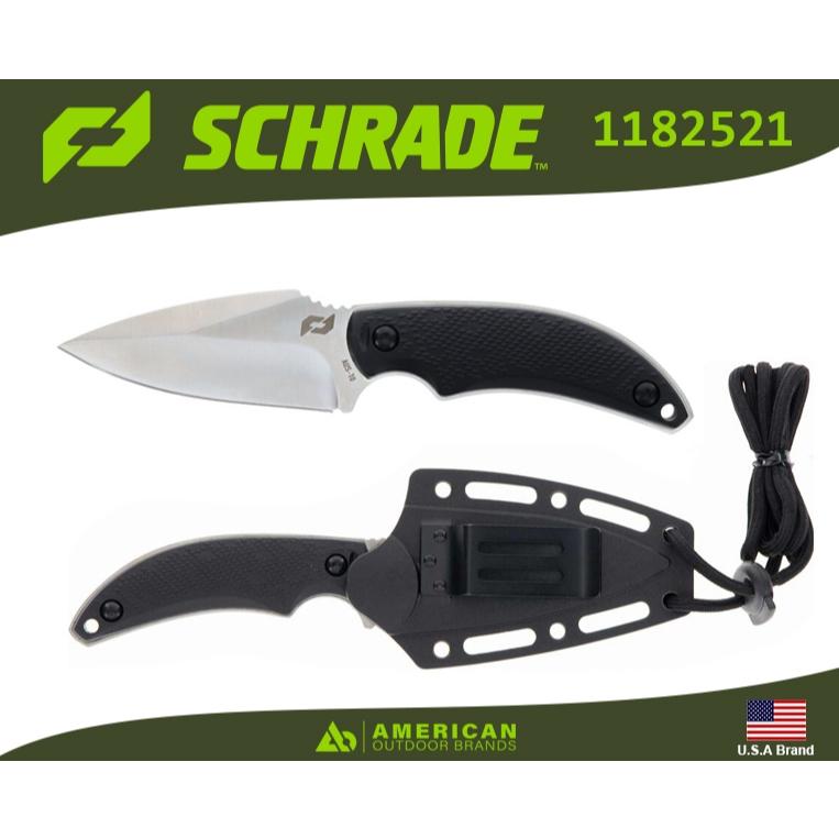 美國Schrade刀具EDC頸刀Adder AUS-10高碳鋼橡膠握柄掛繩背夾刀鞘SCH1182521