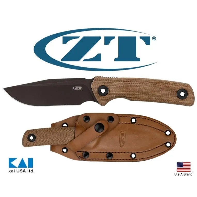 Zero Tolerance美國ZT直刀CruWear粉末鋼陶瓷塗層棕色Micarta握柄附皮鞘 ZT0004
