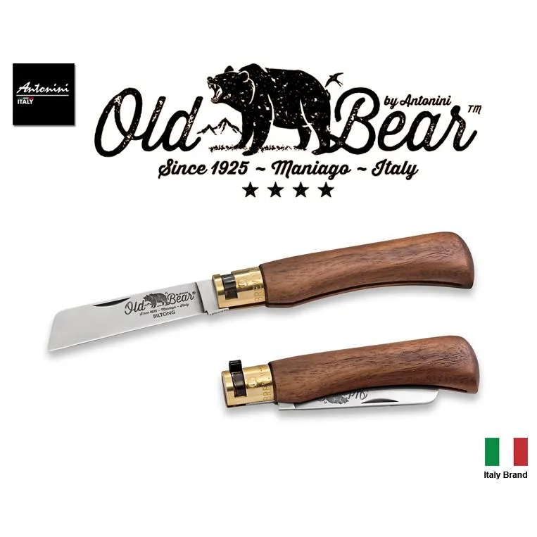 義大利 Antonini Knives Old Bear BILTONG不銹鋼圓頭刀核桃木柄折刀ANT936719LN