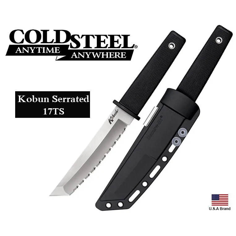 美國Cold Steel冷鋼直刀Kobun SERRATED全鋸齒刀AUS-8A鋼附背夾型刀鞘,台灣製【CS17TS】