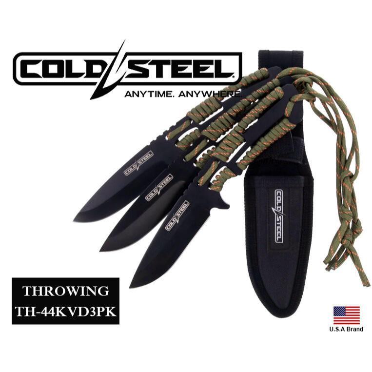 美國Cold Steel冷鋼THROWING直刀420鋼傘繩握柄3支一組附刀鞘 CSTH44KVD3PK