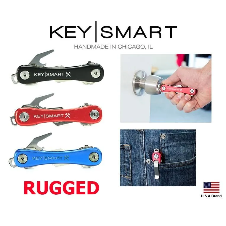 美國Keysmart Rugged強壯版95mm鋁合金鑰匙收納器三色款2-14KEY附背夾開瓶器【KS619】