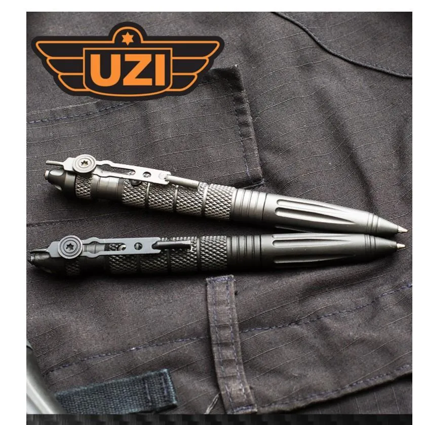 以色列UZI烏茲戰術筆(黑色)鋁合金筆身附玻璃擊碎器手銬鑰匙背夾 UZITP4BK