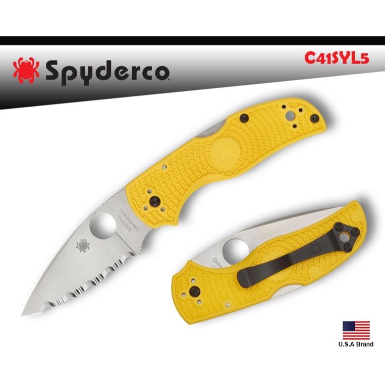 Spyderco美國蜘蛛Native 5 Salt全鋸齒刃折刀FRN黃柄CPM MagnaCut粉末鋼 C41SYL5