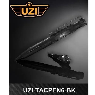 以色列UZI烏茲戰術筆(黑色)鋁合金筆身附玻璃擊碎器鑰匙背夾【UZITP6BK】