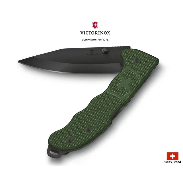 Victorinox瑞士維氏136mm Evoke系列推刀柱瑞士刀軍綠色鋁合金握柄黑色刀刃【0.9425.DS24】