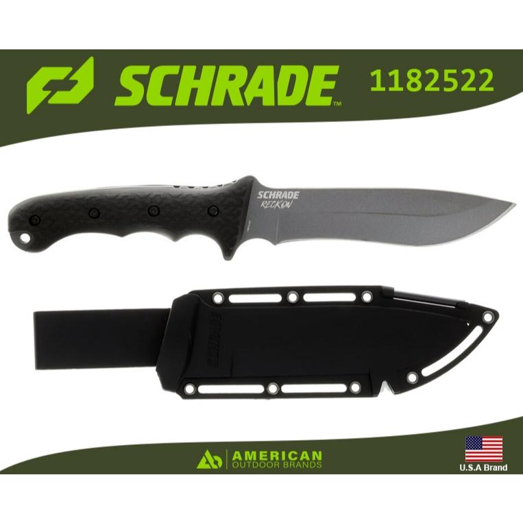 美國Schrade經典直刀厚刃Reckon全龍骨AUS-8鋼TiNi塗層附多功能刀鞘SCH1182522
