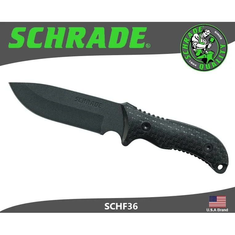 美國Schrade直刀獲獎作品5mm厚Full Tang粗磨砂1095高碳鋼附磨刀石打火棒尼龍刀套 SCHF36