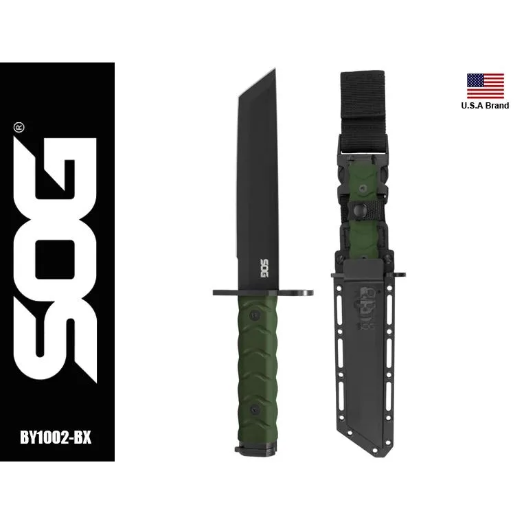 美國SOG特偵組刀具戰術級全龍骨Tanto劍型BAR15T軍綠色握柄附K鞘SOGBY1002-BX