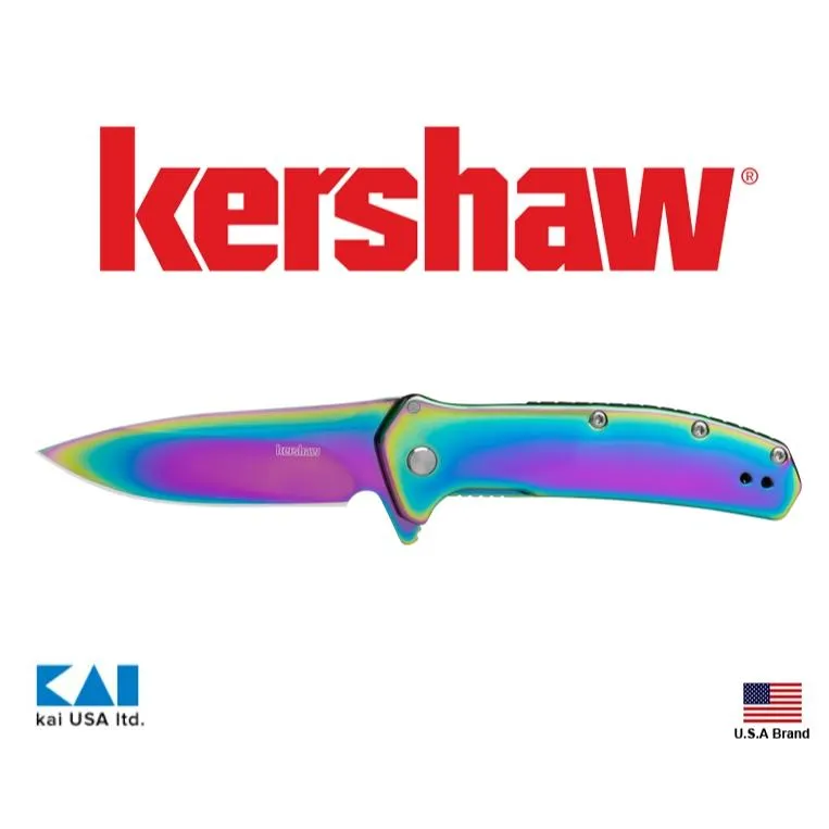 美國Kershaw折刀快開Outcome Rainbow全彩色拋光不銹鋼握柄附背夾 KS2044RBW