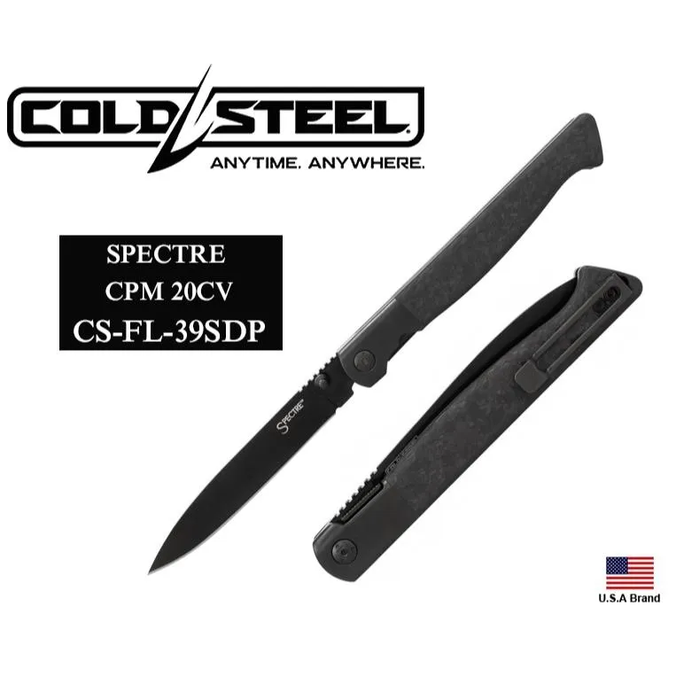美國Cold Steel冷鋼折刀60 Series系列SPECTRE全黑20CV粉末鋼碳纖維握柄附背夾CSFL39SDP