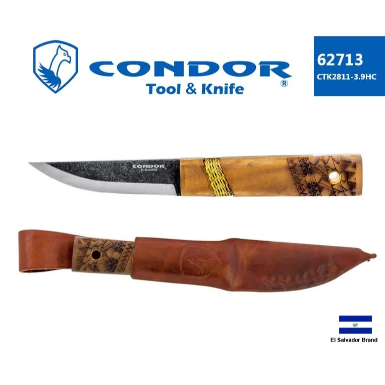 薩爾瓦多Condor直刀INDIGENOUS PUUKKO 1095高碳鋼核桃木握柄附皮鞘 Con62713