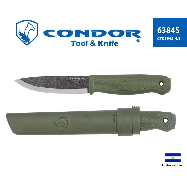薩爾瓦多Condor TERRASAUR直刀軍綠色1095高碳鋼硬塑握柄附刀鞘【Con63845】
