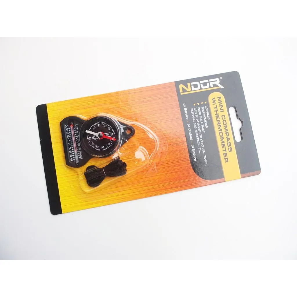 美國NDUR戶外求生配件MINI COMPASS W/THERMOMETER指北針溫度計附綁繩,台灣製 ND51560