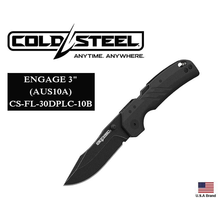 美國Cold Steel冷鋼折刀ENGAGE 3"新型鎖定ATLAS AUS10A鋼全黑 CSFL30DPLC10B