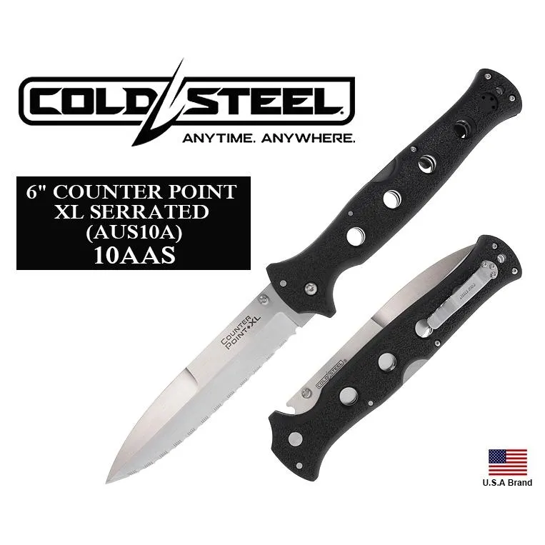 美國Cold Steel冷鋼折刀Counter Point XL 6"全齒刃AUS-10A鋼Griv柄【CS10AAS】