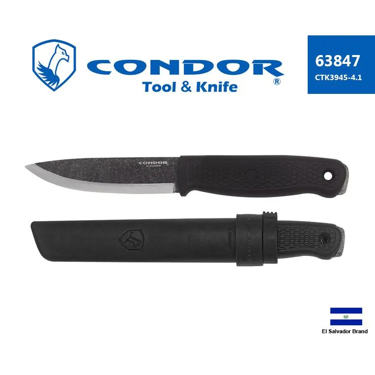 薩爾瓦多Condor TERRASAUR直刀黑色1095高碳鋼硬塑握柄附刀鞘【Con63847】