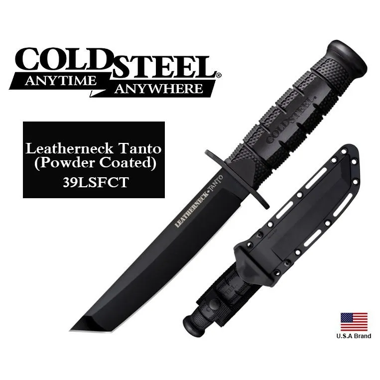 美國Cold Steel冷鋼經典Leatherneck Tanto直刀D2鋼黑色塗層附刀鞘 CS39LSFCT