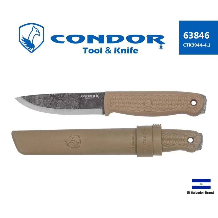 薩爾瓦多Condor TERRASAUR直刀沙漠色1095高碳鋼硬塑握柄附刀鞘【Con63846】