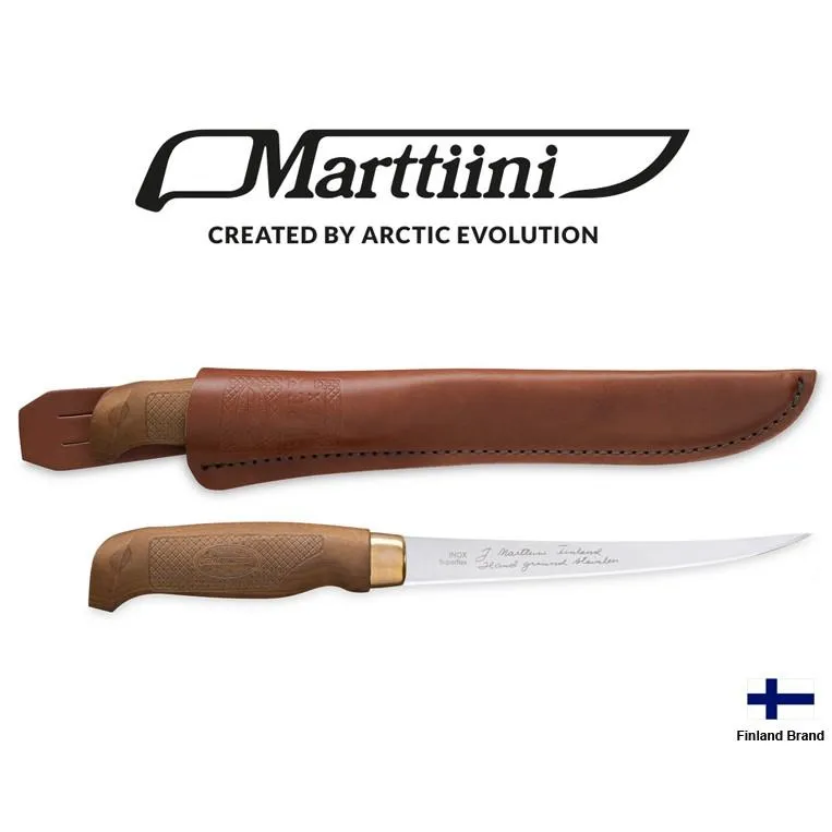 Marttiini芬蘭北歐直刀FILLETING KNIFE 15不銹鋼刀刃熱處理樺木柄皮製刀鞘MN620016