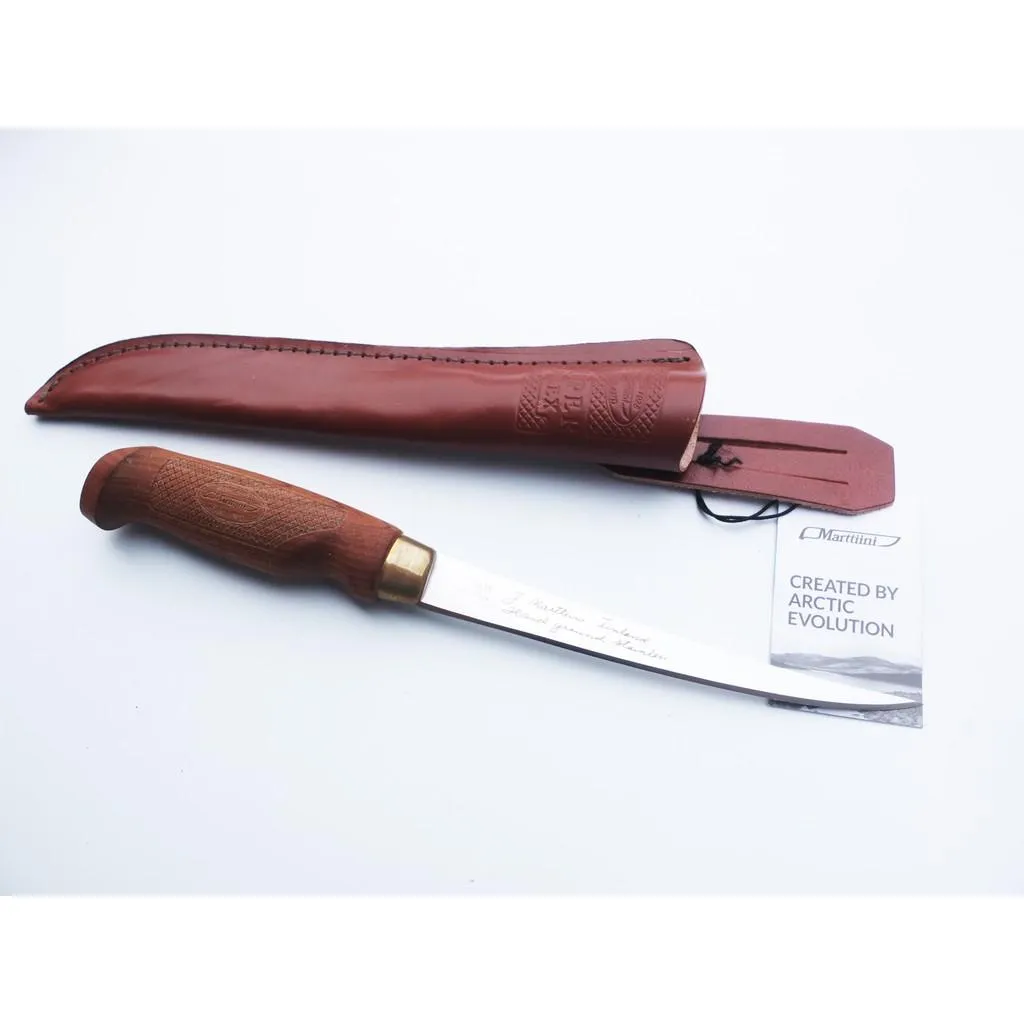 Marttiini芬蘭北歐直刀FILLETING KNIFE 15不銹鋼刀刃熱處理樺木柄皮製刀鞘MN620016