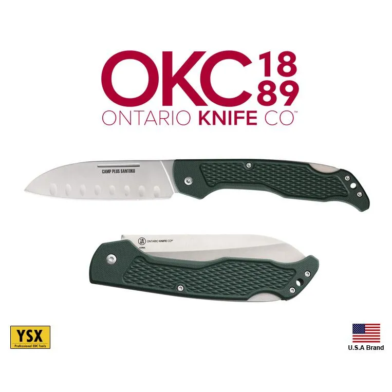 美國Ontario折刀Camp Plus戶外露營摺疊刀餐刀廚刀Santoku三德刀型附背鎖【OKC4305】