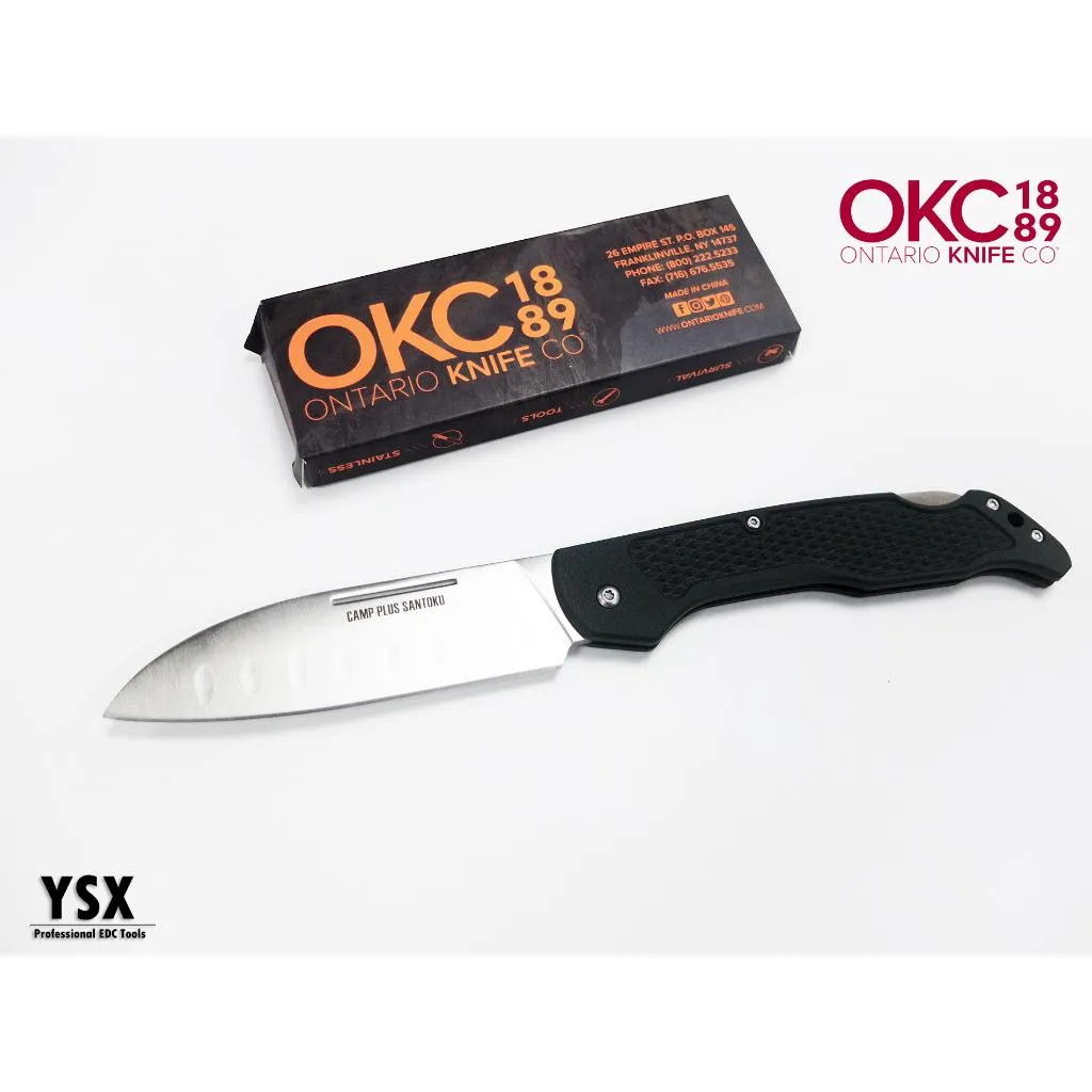 美國Ontario折刀Camp Plus戶外露營摺疊刀餐刀廚刀Santoku三德刀型附背鎖【OKC4305】