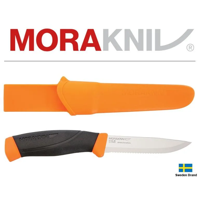 Morakniv瑞典莫拉刀Companion鋸齒刃不鏽鋼10.4cm刃長橘黑柄橘鞘【Mor10180】