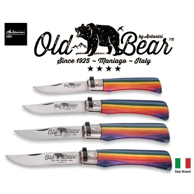 義大利 Antonini Knives Old Bear Pocket Knife S-XL號彩虹木柄折刀【OBRA】