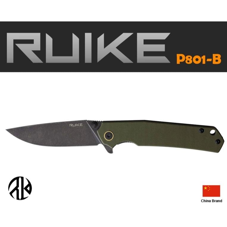 中國Ruike折刀14C28N不銹鋼黑石洗面軍綠G10握柄附背夾【RUP801-G】