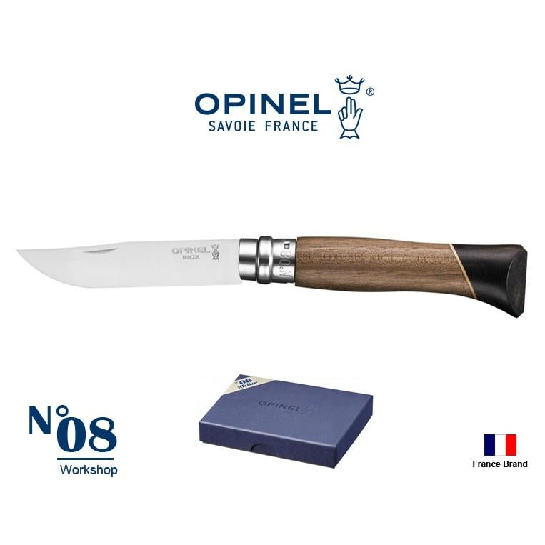 Opinel法國不銹鋼折刀No08 Atelier Workshop核桃木烏木結合柄盒裝【OPI002173】