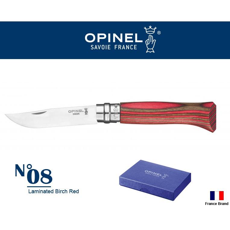 Opinel法國不銹鋼折刀 No08 Laminated Birch 樺木條塊(紅色)握柄禮盒裝【OPI002390】