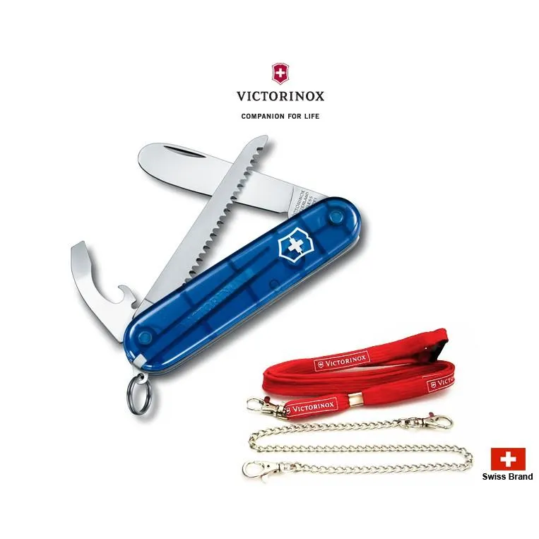 Victorinox瑞士維氏84mm我的第一把9用瑞士刀(圓刃)透明藍盒裝版【0.2373.T2】