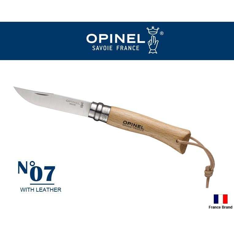 Opinel法國不銹鋼折刀 No07 櫸木刀柄附皮繩,法國製造【OPI001372】
