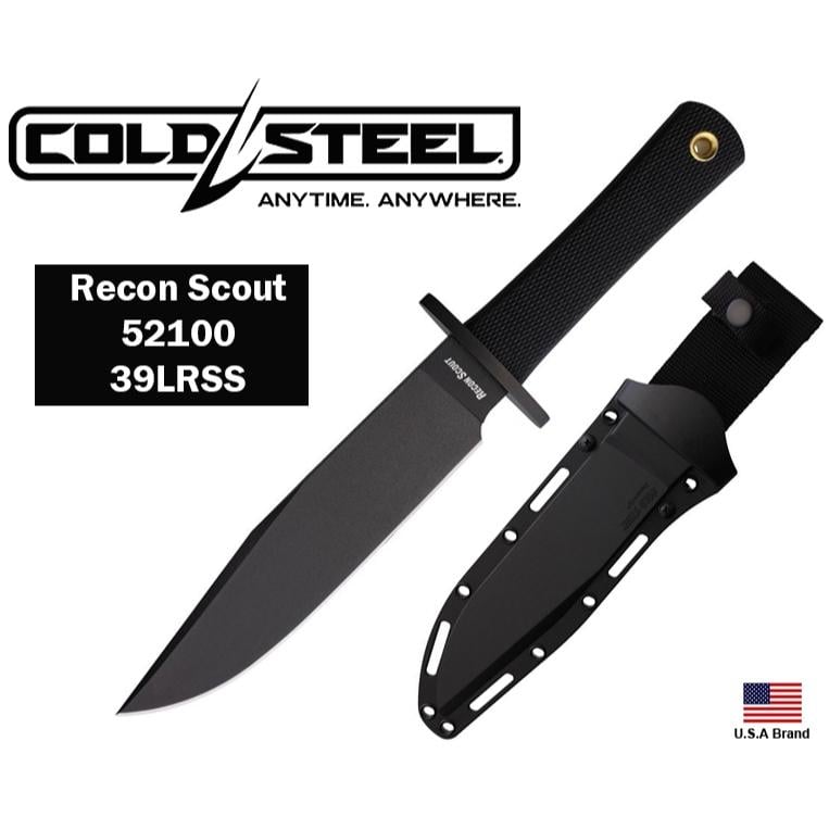 美國Cold Steel冷鋼直刀Recon Scout全黑52100碳鋼Kray-Ex握柄CS39LRSS
