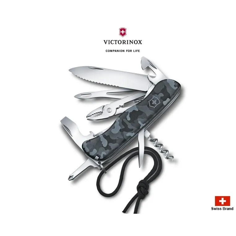 Victorinox瑞士維氏111mm海軍暗藍迷彩Skipper,15用瑞士刀附黑繩,瑞士製造【0.8593.W942】