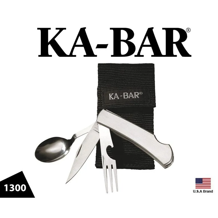 美國Ka-Bar厚重型全不銹鋼多功能摺疊刀具湯匙叉子附收納袋 KA1300