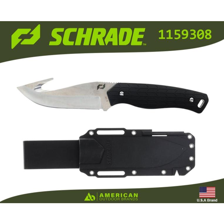 美國Schrade直刀Exertion Gut Hook勾型AUS-10高碳鋼防滑握柄多功能刀鞘SCH1159308