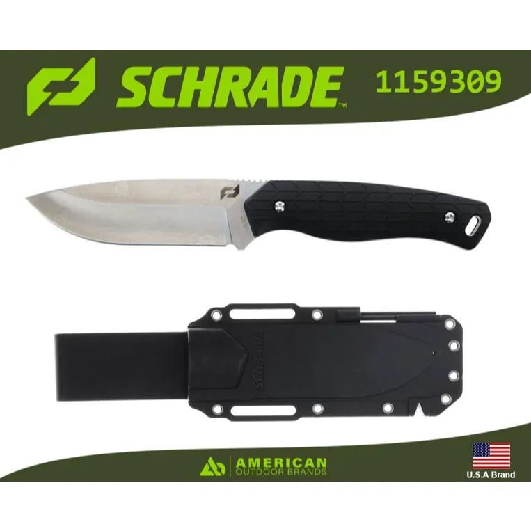 美國Schrade直刀Exertion AUS-10高碳鋼防滑握柄多功能刀鞘SCH1159309