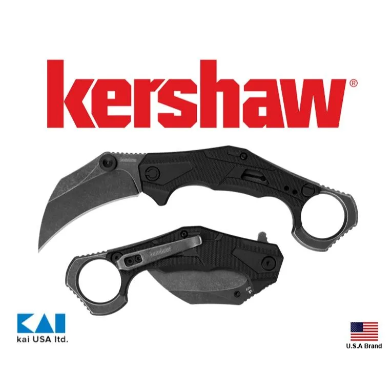 美國Kershaw折刀爪刀快開Outlier 8Cr13MoV石洗黑不銹鋼GFN握柄附背夾 KS2064