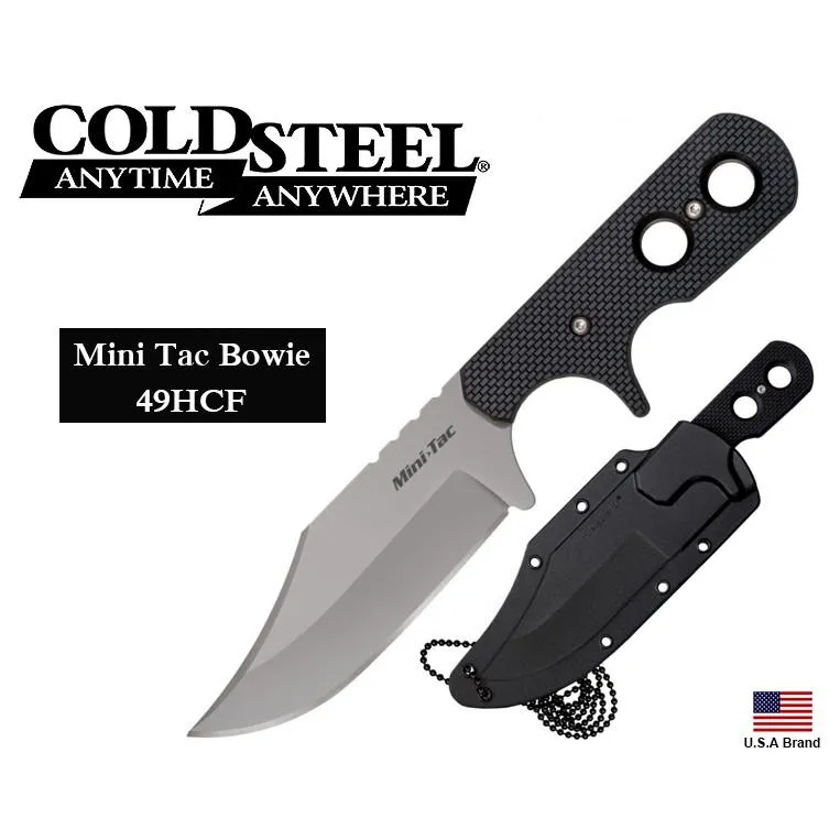 美國Cold Steel冷鋼直刀頸刀Mini Tac Bowie 8Cr13MoV鋼附頸掛式刀鞘 CS49HCF
