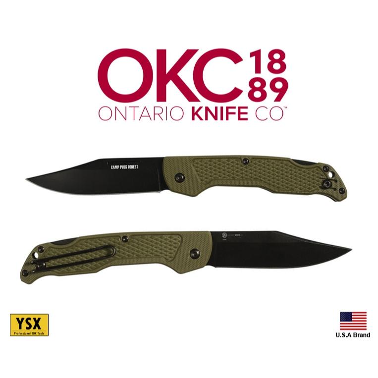 美國Ontario折刀Camp Plus FOREST戶外露營多用刀Bowei刀型附背夾背鎖 OKC4315GRN